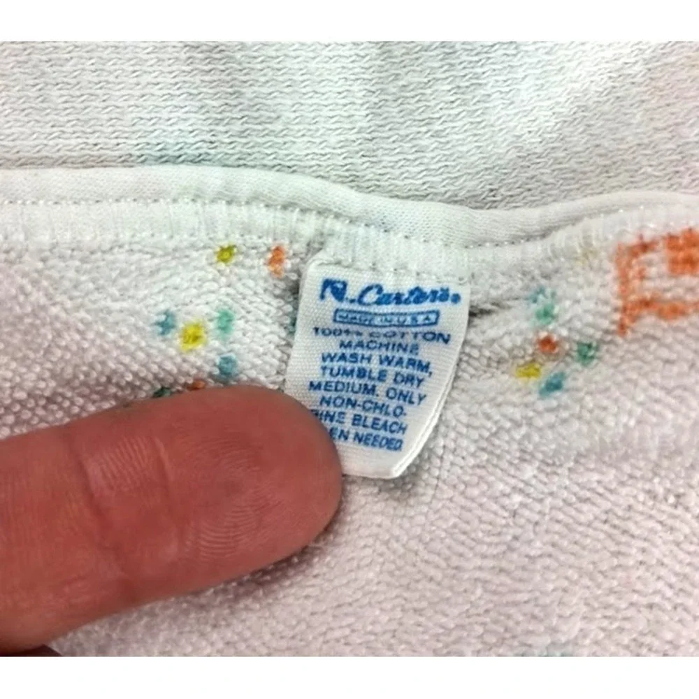 VTG Carter's Birds Hooded Baby Towel White Orange‎ Blue Green Terry Unisex Lovey